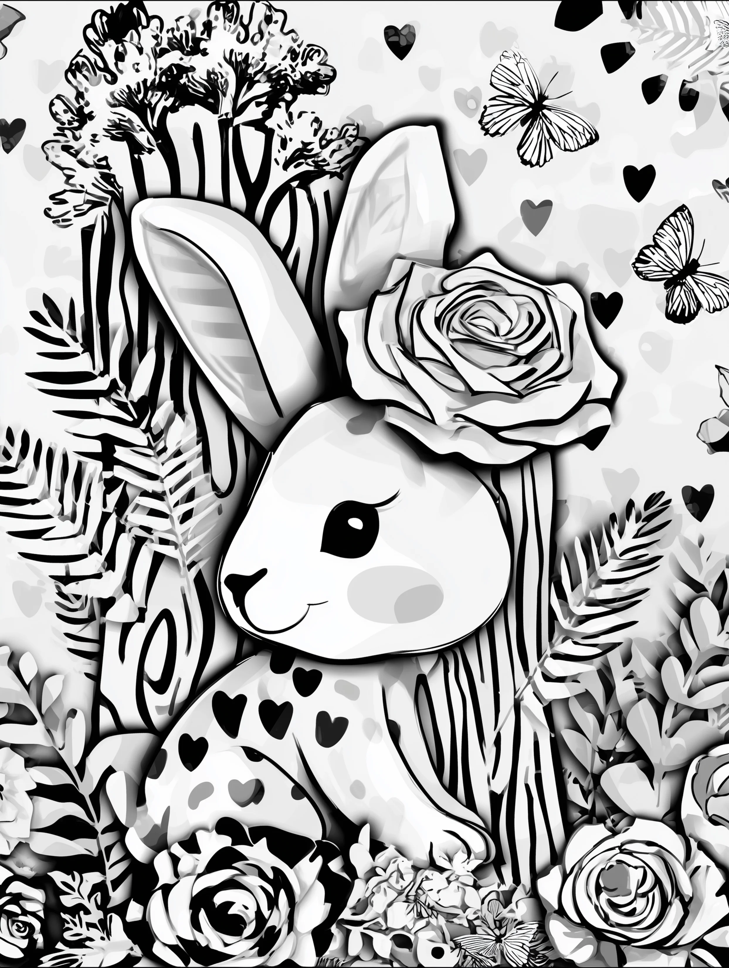 Free printable rabbit coloring page for adults featuring a rabbit looking over its shoulder